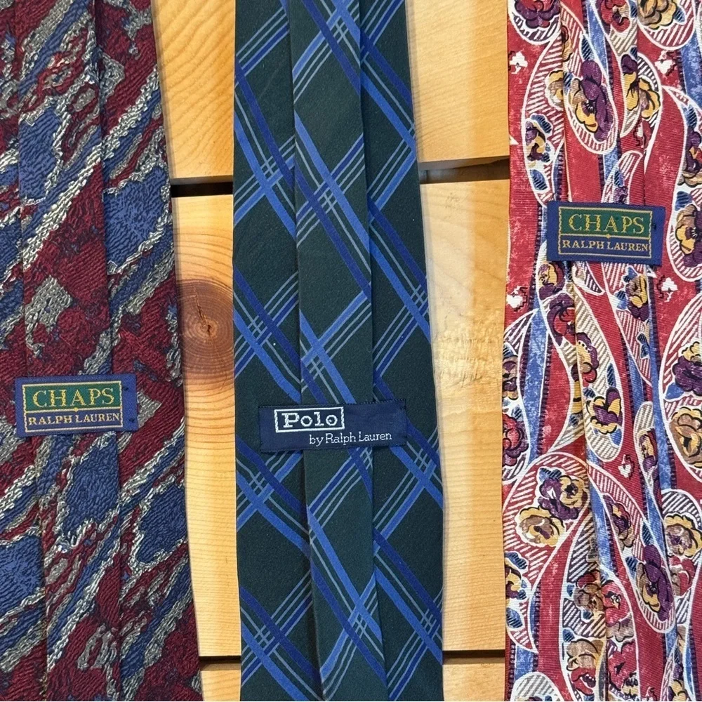 Ralph Lauren Vintage Men’s Silk Tie Lot Of 3 Chaps Polo Paisley Plaid